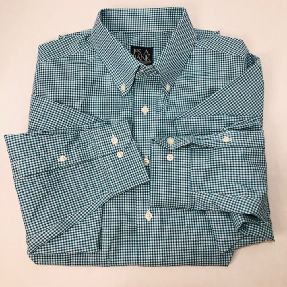 Jos A Bank Green Gingham Long Sleeve Dress  NWOT L